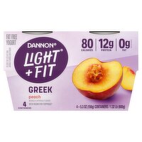 Dannon Light + Fit Greek Peach Fat Free Yogurt, 5.3 oz, 4 count