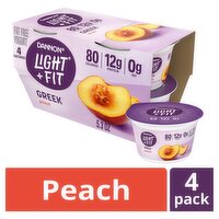 Dannon Light + Fit Greek Peach Fat Free Yogurt, 5.3 oz, 4 count, 21.2 Ounce