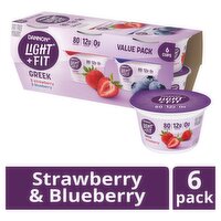Dannon Light + Fit Strawberry and Blueberry Greek Fat Free Yogurt Value Pack, 5.3 oz, 6 count