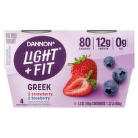 Dannon Light + Fit Greek Strawberry & Blueberry Fat Free Yogurt, 5.3 oz, 4 count