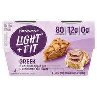 Dannon Light + Fit Caramel Apple Pie and Cinnamon Roll Greek Fat Free Yogurt, 5.3 oz, 4 Count