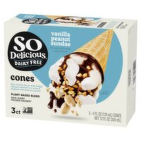 So Delicious Dairy Free Vanilla Peanut Sundae Non-Dairy Frozen Dessert Cones, 4 fl oz, 3 count