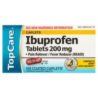 TopCare Ibuprofen Coated Caplets, 200 mg, 100 count, 100 Each