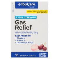 TopCare Health Extra Strength Cherry Flavor Gas Relief Chewable Tablets, 125 mg, 18 count, 18 Each