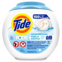 Tide Pods Free & Gentle Unscented Detergent, 57 count, 45 oz, 57 Each
