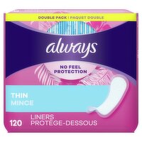 Always Daily Fresh Thin Liners, Regular Absorbency, Unscented Panty Liners, 120 Count, 120 Each
