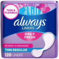 Always Daily Fresh Thin Liners, Regular Absorbency, Unscented Panty Liners, 120 Count, 120 Each