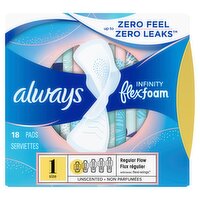 always Infinity Flex Foam Regular Flow Unscented Pads, Size 1, 18 count 