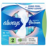 always Infinity FlexFoam Heavy Flow with Flexi-Wings Unscented Pads, Size 2, 16 count, 16 Each