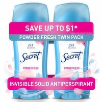 Secret Invisible Solid Antiperspirant and Deodorant, Powder Fresh, Twin Pack, 2.6 oz each
