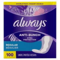 Always Anti-Bunch Xtra Protection Unscented Regular Liners, 50 count, 100 Each