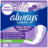 Always Daily Extra Protect Liners, Long Length Length, Unscented Panty Liners, 80 Count
