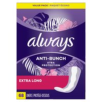 Always Anti-Bunch Xtra Protection Extra Long Unscented Liners Value Pack, 68 count, 68 Each