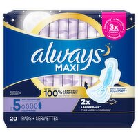Always Maxi Overnight Pads with Wings for Women, Size 5, Extra Heavy Overnight Absorbency, Unscente, 20 Each