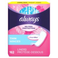 Always Unscented Thin Liners Jumbo Pack, 162 count, 162 Each