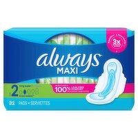 Always Maxi Long Super Pads, Size 2, 32 count, 32 Each