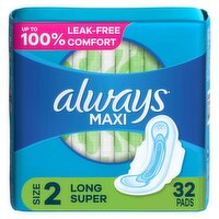 Always Maxi Long Super Pads, Size 2, 32 count