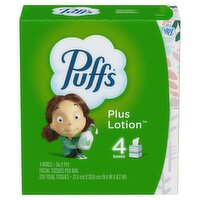 Puffs Facial Tissues Plus Lotion, 4 Cube Boxes, 56 Tissues Per Box
