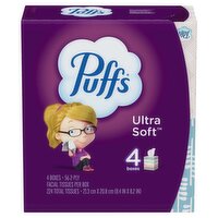 Puffs Ultra Soft Facial Tissues, 56 count, 4 pack, 224 Each