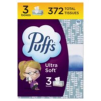 Puffs Ultra Soft Non-Lotion White Facial Tissue, 124 count, 3 pack