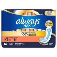 Always Maxi Overnight Pads without Wings for Women, Size 4, Overnight Absorbency, Unscented, 28 Cou