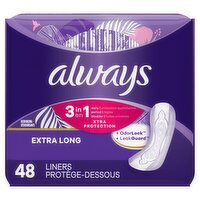 always 3 in 1 Xtra Protection Deodorizing Extra Long Liners, 48 count