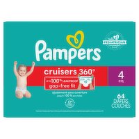 Pampers Cruisers 360° Gap-Free Fit Diapers Super Pack, Size 4, 22-37 lb, 64 count, 64 Each