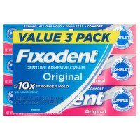 Fixodent Original Denture Adhesive Cream Value Pack, 2.4 oz, 3 count