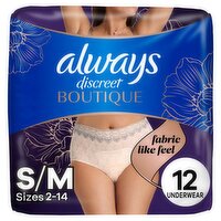 Always Discreet Boutique Maximum Underwear, Size S/M, 12 count