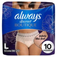 Always Discreet Boutique Maximum Underwear, L, Sizes 14-20, 10 count, 10 Each