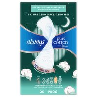 Always Pure Cotton with FlexFoam Pads, Size 4, Overnight, with Wings, Unscented, 20 CT