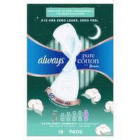 Always Pure Cotton Extra Heavy Overnight with Flexi-Wings Unscented Pads, Size 5, 18 count