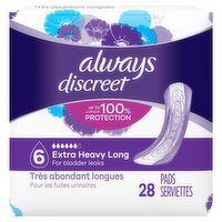Always Discreet Adult Incontinence Pads for Women, Extra Heavy Absorbency, Long Length, Postpartum , 28 Each