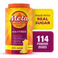 Metamucil Psyllium Fiber Powder, Real Sugar, Orange, GLP-1 Friendly Fiber 114Tbsp
