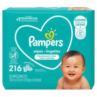 Pampers Complete Clean Baby Wipes - Fragrance Free  3X Pop-Top Packs 216 Count