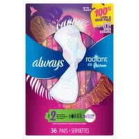 Always Radiant Light, Clean Scent Heavy Flow Flexi-Wings Pads, Size 2, 36 count