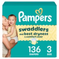 Pampers Swaddlers Diapers, Size 3, 13-26 lbs, 136 count