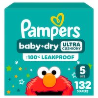 Pampers Baby-Dry Ultra Cushiony Diapers, Size 5, 20-37 lbs, 132 count