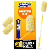 Swiffer Duster Kit with 3 ft Extendable Handle, Heavy Duty Starter Kit with 3 Refills