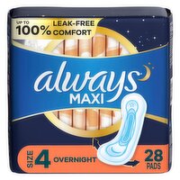 always Maxi Super Unscented Overnight Pads with Wings Mega Pack, Size 4, 48 count, 48 Each