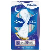 Always Infinity Flex Foam Extra Heavy Overnight with Flexi-Wings Unscented Pads, Size 5, 30 count