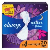 Always Radiant Light Clean Scent Overnight Pads, Size 4, 20 count