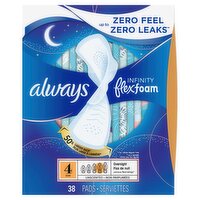 Always Infinity with FlexFoam Pads, Size 4, Overnight, with Wings, Unscented, 38 CT, 38 Each