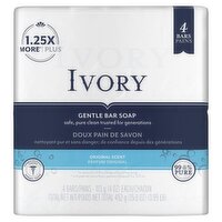 Ivory Original Scent Gentle Bar Soap, 4 oz, 4 count, 4 Each