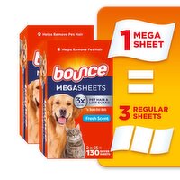 Bounce Pet Hair and Lint Guard Mega Dryer Sheets with 3X Pet Hair Fighters, Fresh Scent, 130 Count,, 130 Each
