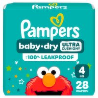 Pampers Baby-Dry Ultra Cushiony Diapers Jumbo Pack, Size 4, 15-34 lbs, 28 count