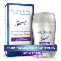 Secret Clinical Strength Invisible Solid Antiperspirant and Deodorant for Women, Clean Lavender, 1.