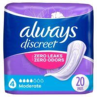 Always Discreet Moderate Pads, 20 count