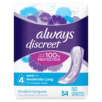 Always Discreet Incontinence Pads, Moderate Absorbency, Long, 54 CT