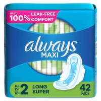 Always Maxi Daytime Pads with Wings, Size 2, Super, Unscented, 42 Count